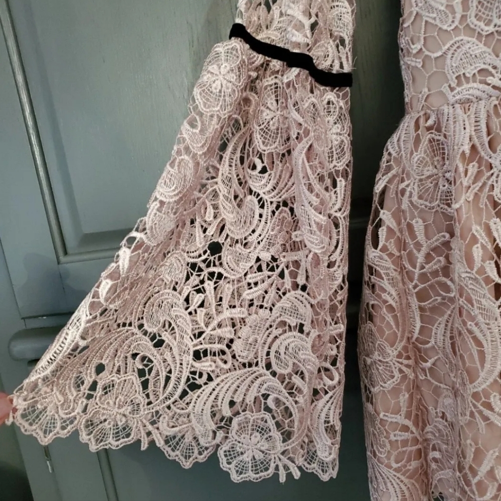 Fairy Princess Guipure lace babydoll Tunic blush Top with Bell Sleeves - Picture 2 of 8